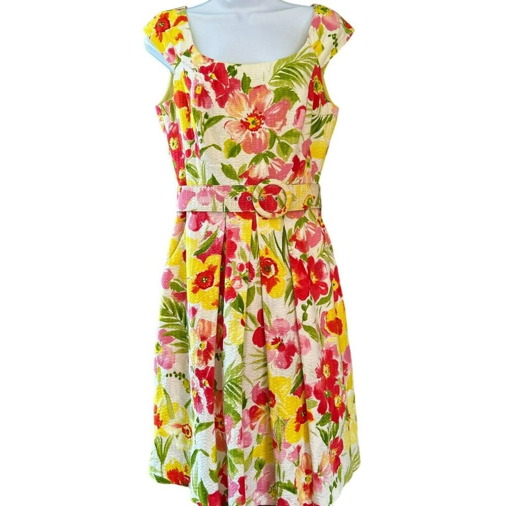 Muse Women's Yellow Red Floral Pattern A-Line Dress Size 8 Garden Party Wedding